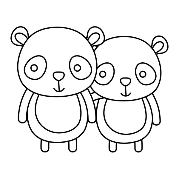 Linia Panda Para Razem Ilustracja Wektor Zwierzę Ładny — Wektor stockowy