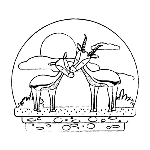 Grunge Mignon Cerf Couple Animal Sauvage Dans Paysage Vectoriel Illustration — Image vectorielle