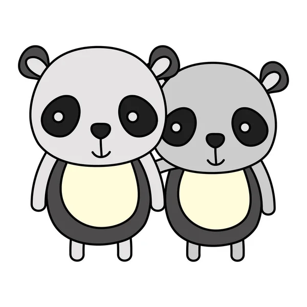 Color Couple Panda Together Cute Animal Vector Illustration — Stock Vector