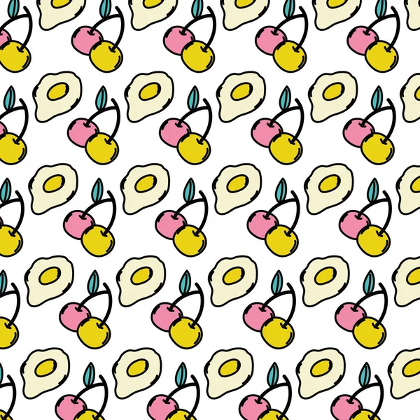 Cherrys フルーツと卵焼きの背景ベクトル イラスト — ストックベクタ