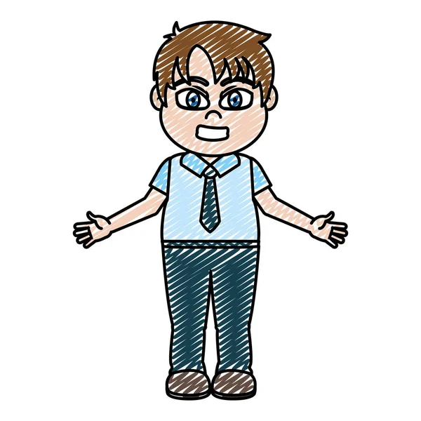 Gribouiller Heureux Garçon Enfant Avec Chemise Pantalon Vectoriel Illustration — Image vectorielle