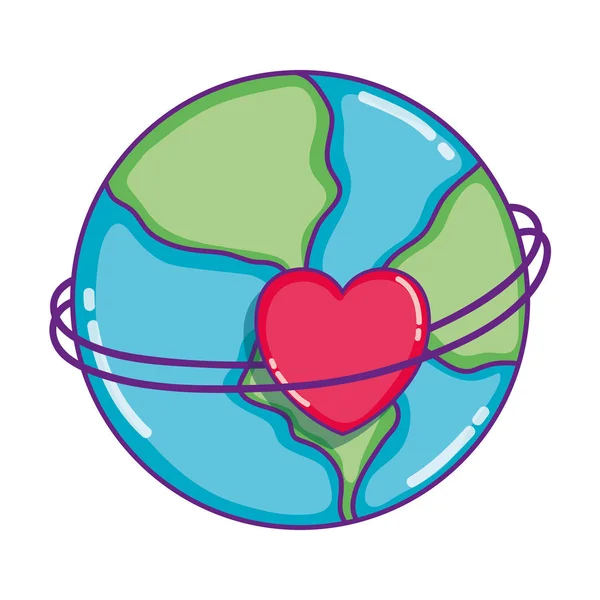 Jorden Planet Global Med Hjärta Dekoration Vektorillustration — Stock vektor