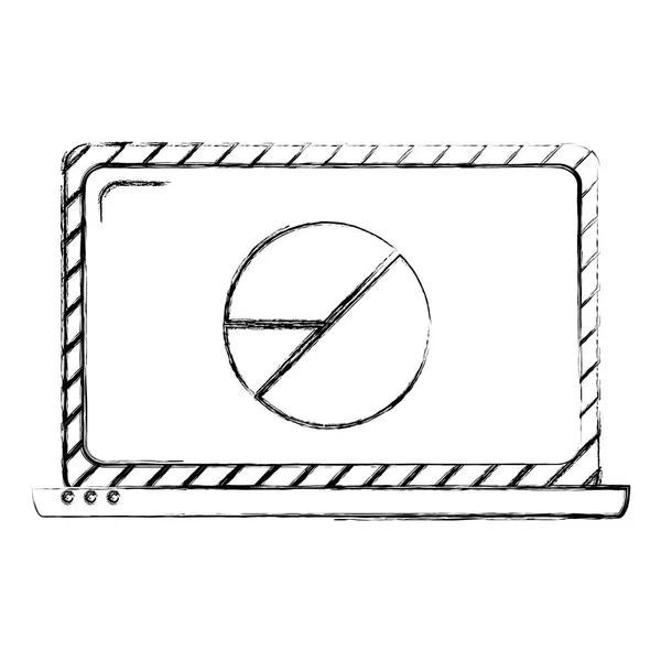 Grunge Elektroniska Laptop Med Grafisk Statistik Diagram Vektorillustration — Stock vektor