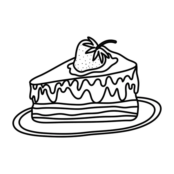 Ligne Délicieux Gâteau Aux Fraises Dans Illustration Vectorielle Plaque — Image vectorielle