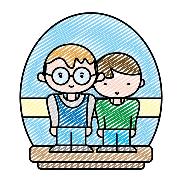 Doodle Meninos Com Moda Roupas Casuais Penteado Ilustração Vetor — Vetor de Stock