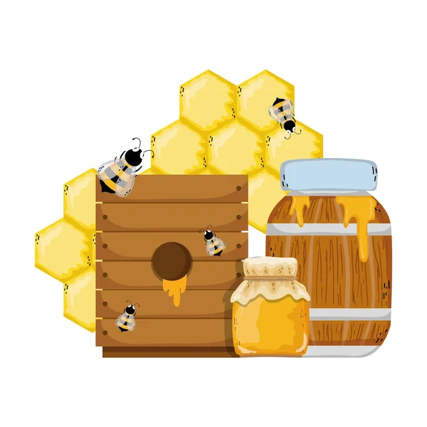 Пляшка Продуктами Охорони Меду Бджолами Векторні Ілюстрації — стоковий вектор
