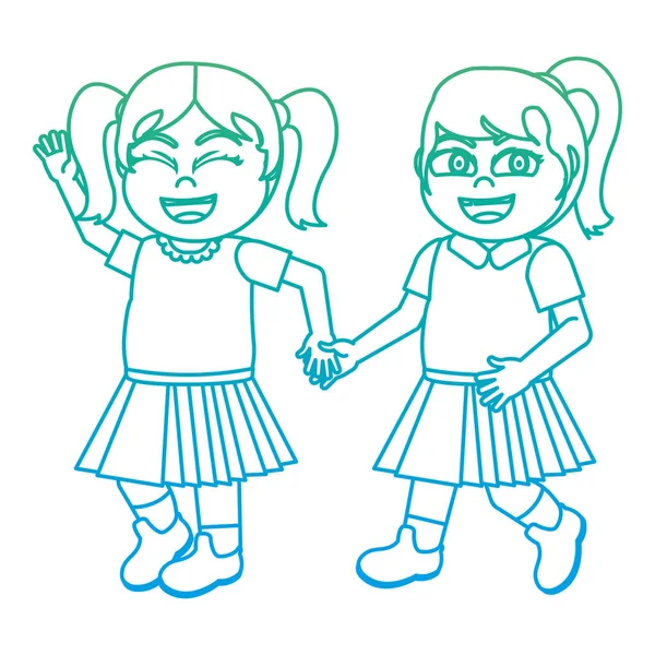 Degraded Line Happy Girls Friends Students Hands Together Vector Illustration — Stock Vector