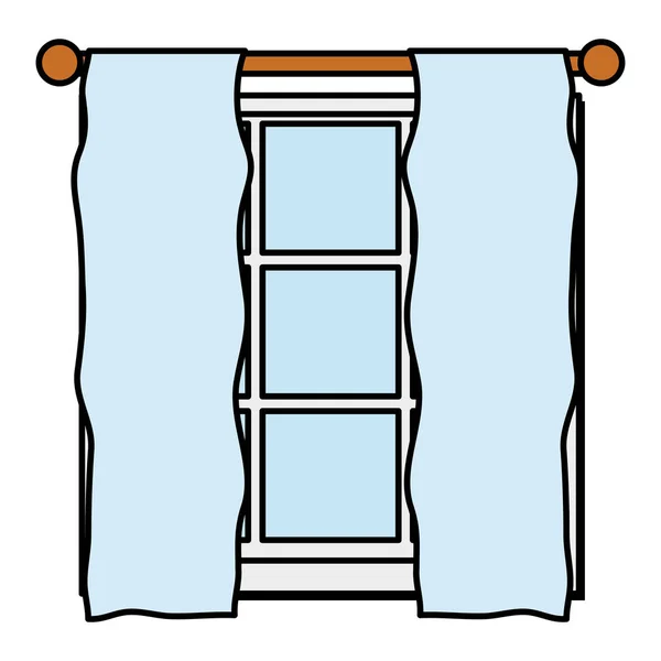 Farbe Fensterrahmen Mit Schleier Vorhang Design Vektor Illustration — Stockvektor