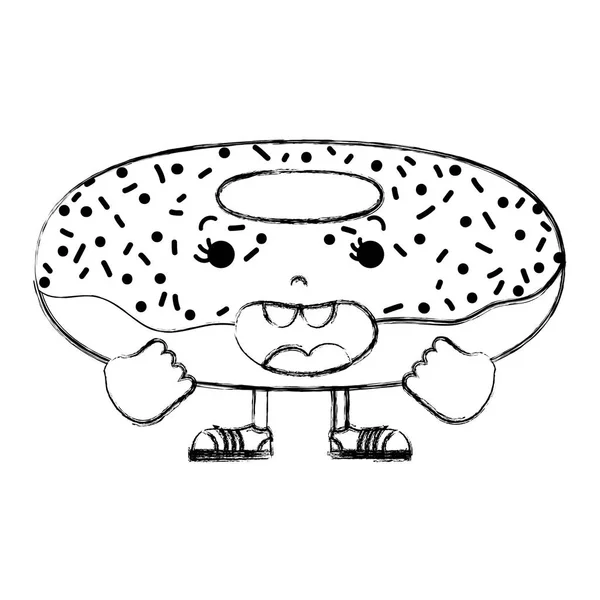 Grunge Kawaii Donut Feliz Con Brazos Piernas Vector Ilustración — Vector de stock