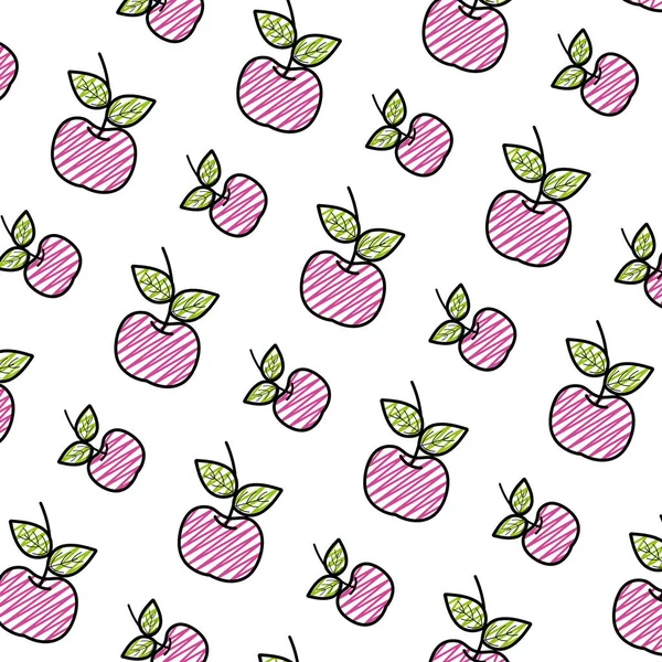 Doodle Köstliche Frische Apfelfrüchte Hintergrund Vektor Illustration — Stockvektor