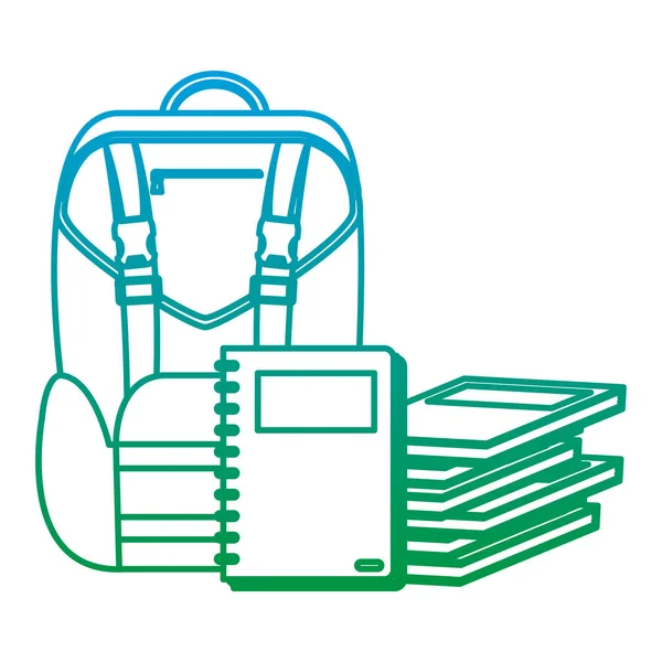 Mochila Línea Degradada Con Cuadernos Libros Utensilios Escolares Vector Ilustración — Vector de stock