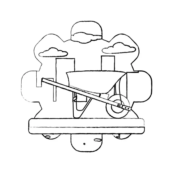 Grunge Wheelbarrow Equipment Construction Industry Service Vector Illustration — Stock Vector