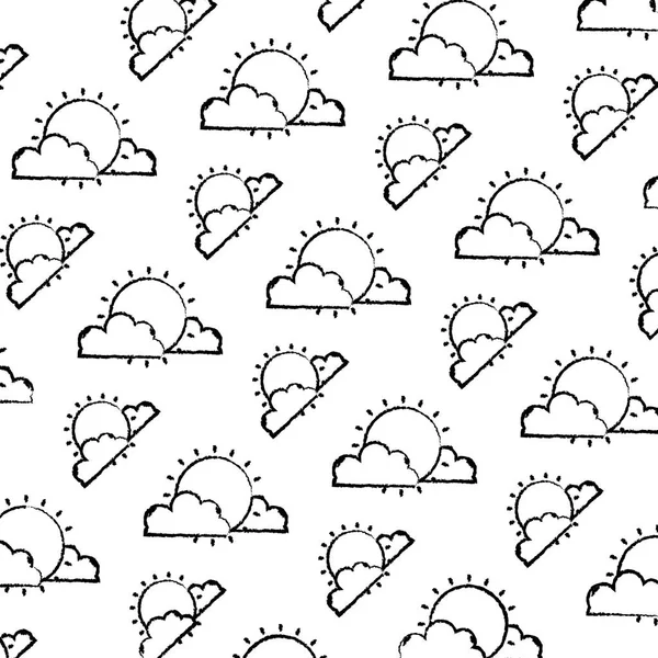 Grunge Sol Brillante Con Nubes Esponjosas Fondo Vector Ilustración — Vector de stock