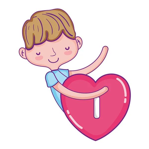 Happy Boy Sleeping Heart Padlock Vector Illustration — Stock Vector