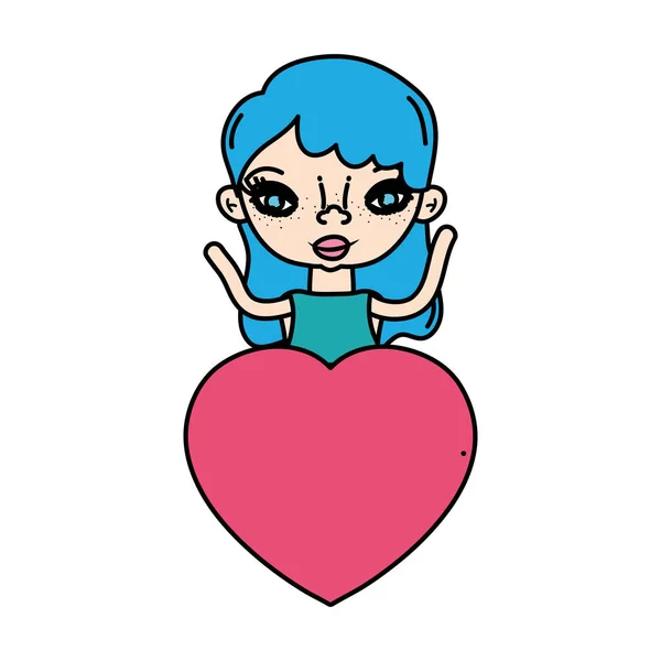 Couleur Jolie Femme Avec Chemisier Coeur Amour Vectoriel Illustration — Image vectorielle