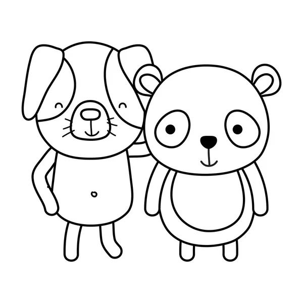 Ligne Chien Panda Mignon Amis Animal Vecteur Illustration — Image vectorielle