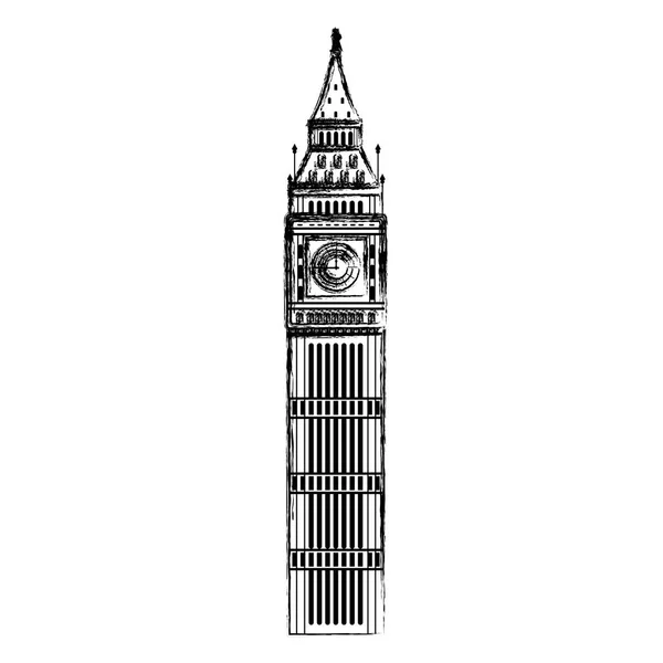 Grunge Big Ben Tower Historia Arkitektur Vektorillustration — Stock vektor