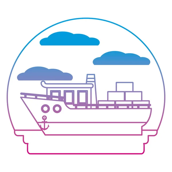 Aangetaste Lijn Kant Schip Vervoer Met Containers Lading Vectorillustratie — Stockvector