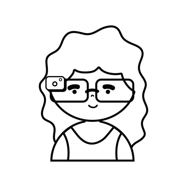 Chica Línea Con Gafas Ilustración Vectores Videojuegos Virtuales — Vector de stock