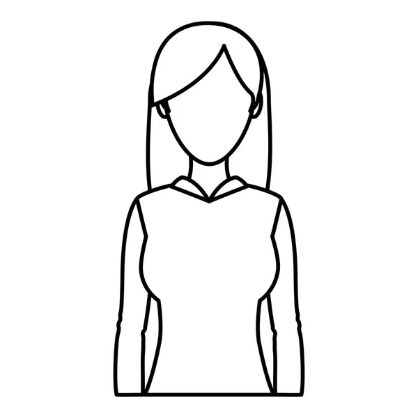 Ligne Femme Mignonne Avec Des Cheveux Longs Chemisier Illustration Vectorielle — Image vectorielle