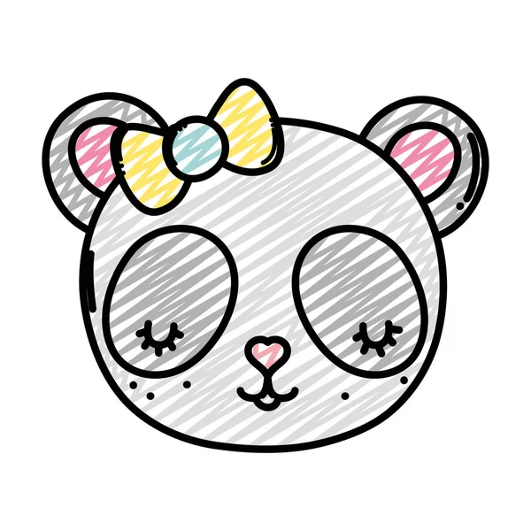 Doodle Cute Panda Head Ribbon Bow Vector Illustration — Stock Vector