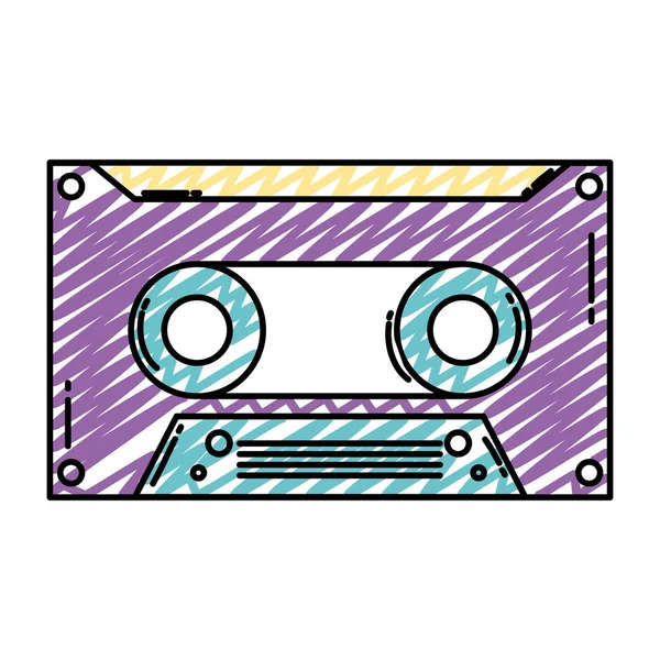 Doodle Cassette Retro Cinta Audio Estéreo Vector Ilustración — Vector de stock