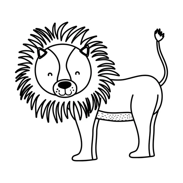 Line Adorable Lion Wild Animal Creature Vector Illustration — Stock Vector