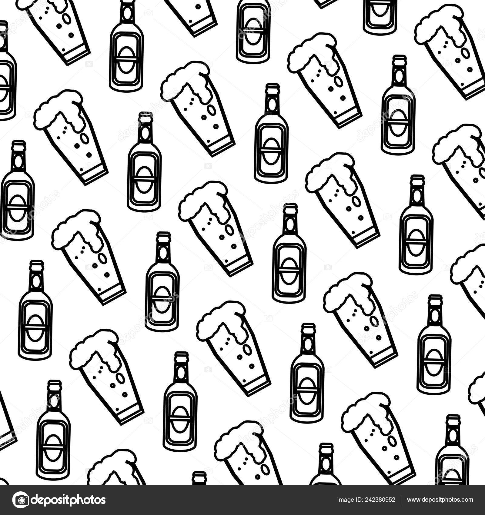 Line Schnapps Liquor Bottle Beer Glass Background Vector Illustration ...