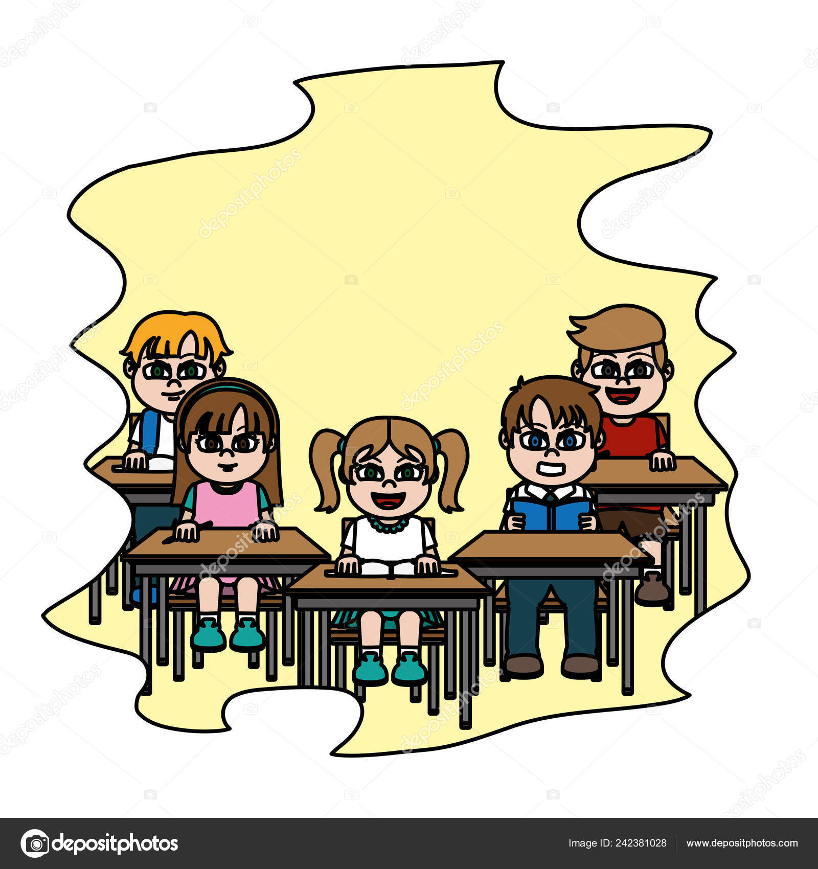 Color Students Sitting School Desk Classroom Vector Illustration