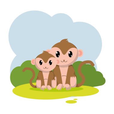 kaç maymun vahşi hayvan manzara vektör çizim