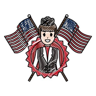 işkadını ABD bayrakları ve ulus amblemi vektör çizim ile doodle