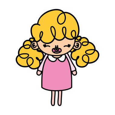 renk mutlu kız çocuk kıvırcık saç modeli vektör çizim ile