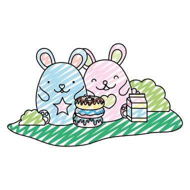 çörek ve süt kutusu vektör çizim ile şirin fareler doodle