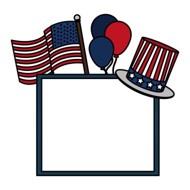 ABD çerçevesini bayrak kabarcıklar ve şapka ulus vektör çizim ile renk