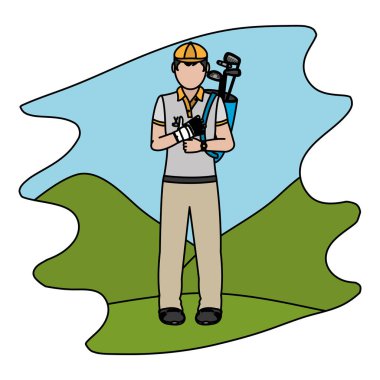 vektör çizim rengi adam üniformalı ve golf sopaları spor