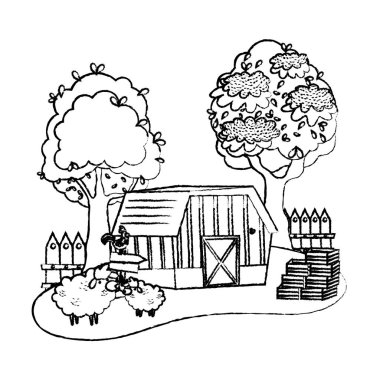 Grunge ev çiftlik koyun ve horoz hayvanlar vektör çizim ile