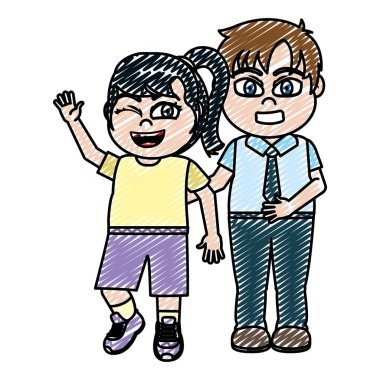 komik kız ve erkek çocuk arkadaş vektör çizim doodle