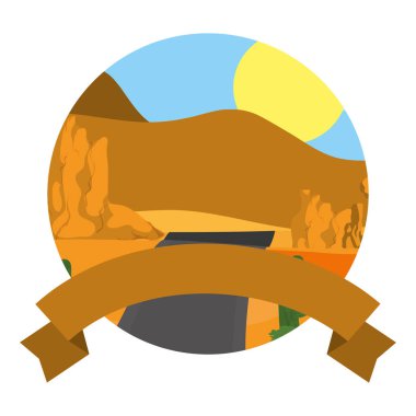 çöl dağlar ve yol Yatay Şerit vektör çizim ile