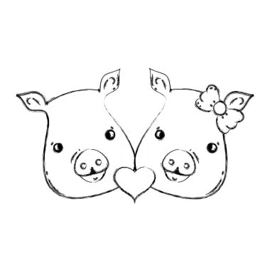 Şekil şirin domuz çift hayvansever vektör çizim