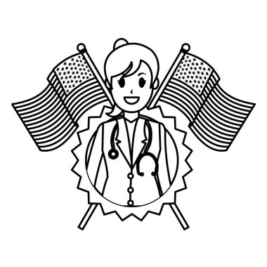satır kadın doktor ABD bayrağı ve amblemi vektör çizim ile