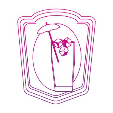 çizgi amblemi kokteyl cam buz küpleri ve şemsiye vektör çizim ile bozulmuş