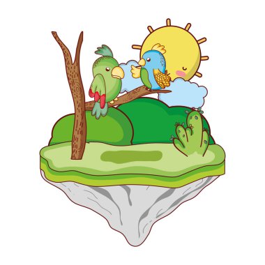 float Adası vektör çizim dalında çift kuş