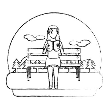 oturma ve peyzaj vektör çizim kitap okuma grunge kadın