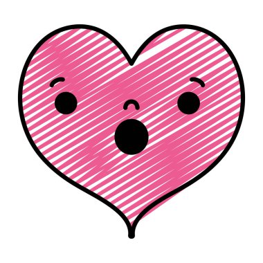 Doodle kawaii kalp şirin aşk vektör çizim şaşırttı