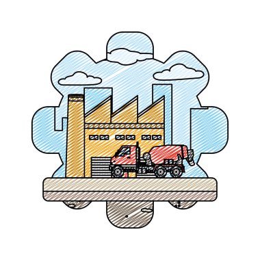 Mikser Kamyon ekipmanları İnşaat Sanayi vektör çizim doodle