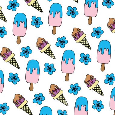 dondurma ve lolipop çiçek arka plan vektör çizim ile renk