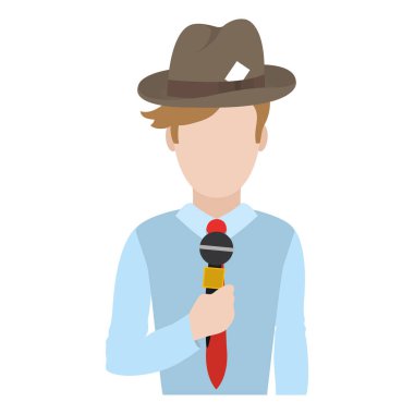 güzel gazeteci şapka ve şık giysileriyle vektör çizim