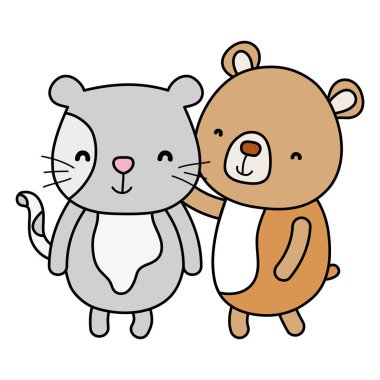 fare ve ayı sevimli arkadaşlar hayvan vektör çizim renk