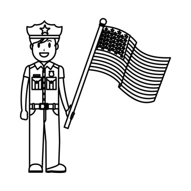 vektör çizim satırı polis üniforması ile ve Amerika ABD bayrağı