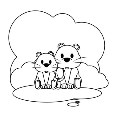 satır çift vahşi hayvan manzara vektör çizim içinde fare